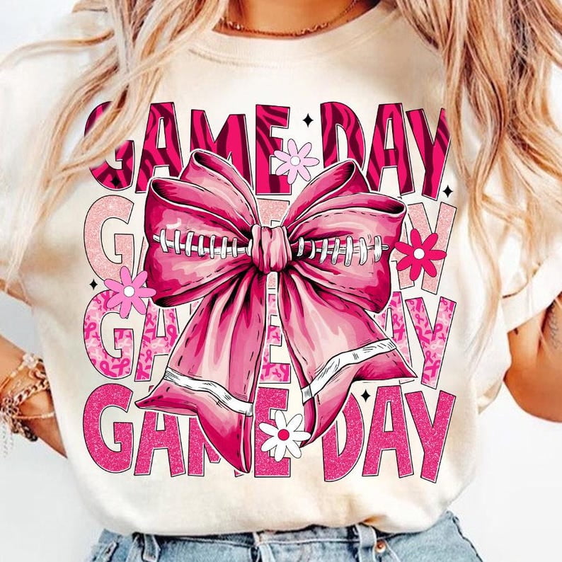 Pink Game Day Football Graphic Color Block Sleeve Tee main image 1