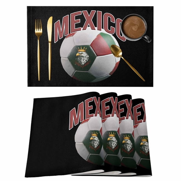 Football Placemats Set of 4, Black Modern Crown Bird Flag Sports Theme Placemats for Dining Table, Place Mats for Kitchen Tabletop, Waterproof Wipeable Dining Table Mats Set