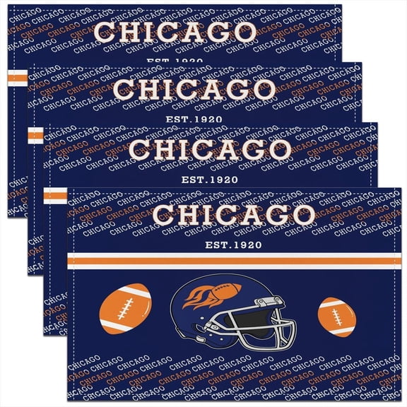 Football Placemats Set of 4 Chicago Table Mats for Party Kitchen Dining Decoration American Football City Place Mat for Table Holiday Decor Indoor Outdoor 18"x12" Non-Slip Washable