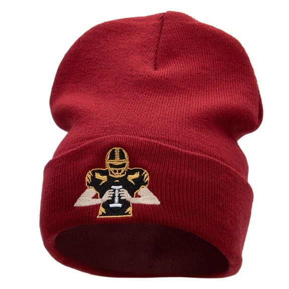 Football Player Embroidered 12 Inch Long Knitted Beanie - Maroon OSFM