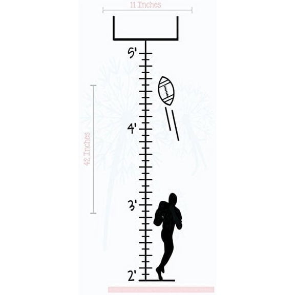 Football Player Growth Chart Vinyl Decals Boy Wall Stickers Art, 11x42-Inch Black