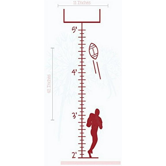 Football Player Growth Chart Vinyl Decals Boy Wall Stickers Art, 11x42-Inch Red