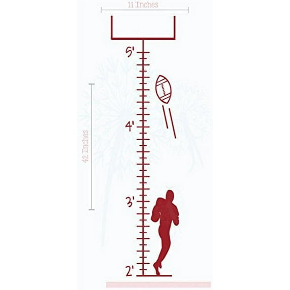 Football Player Growth Chart Vinyl Decals Boy Wall Stickers Art, 11x42-Inch Red