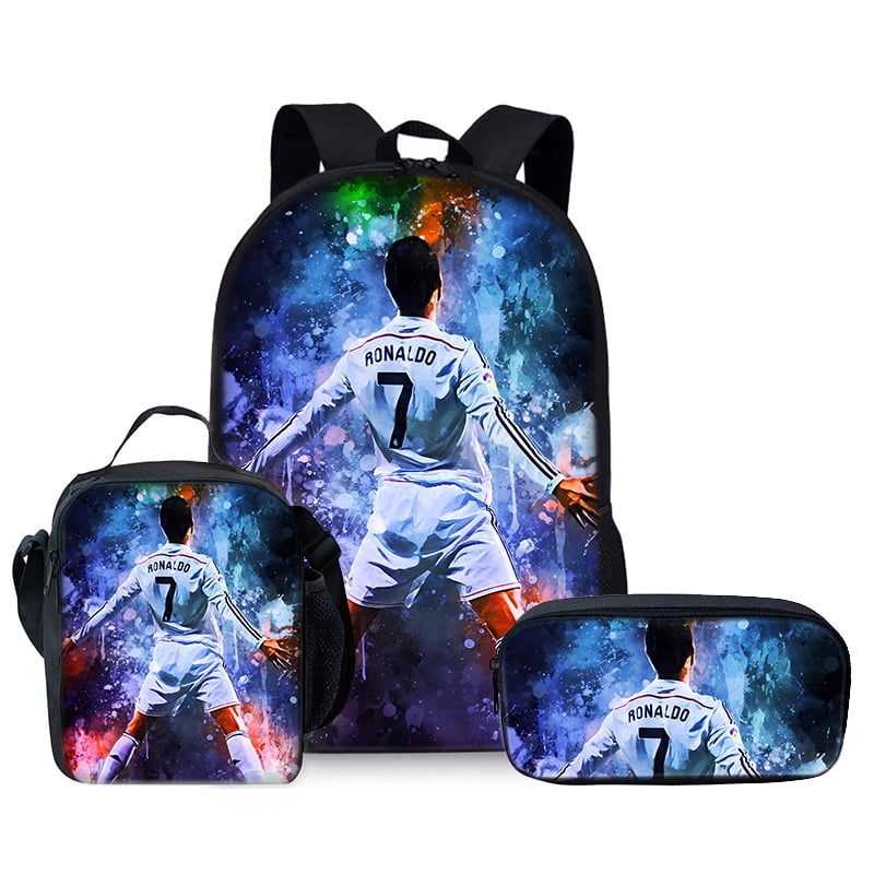 SALQGBUW Football Player Ronaldo Three Piece Set Backpacks, 3D Cartoon ...