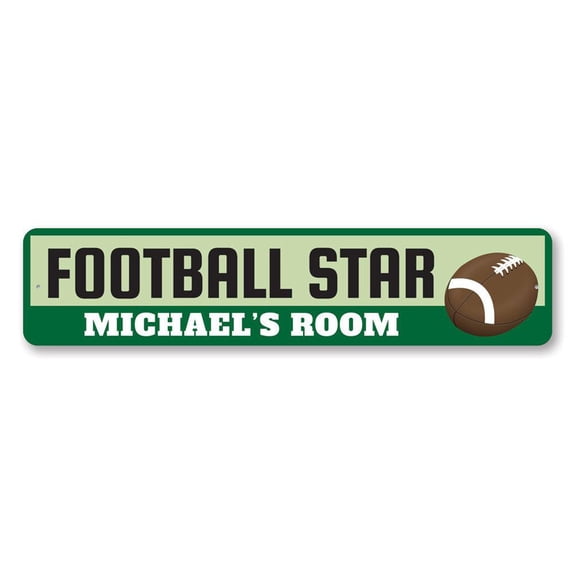 Football Player Sign, Kid Name Football Room Sign, Custom Football Star Sports Lover Aluminum Decor - 4x18 inches