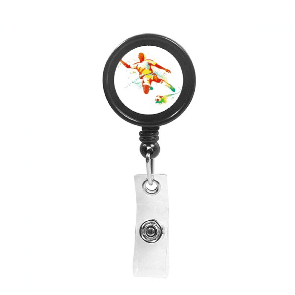 Football Players Kick  Football Soccer Retractable Keychain Badge Holder ID Badge