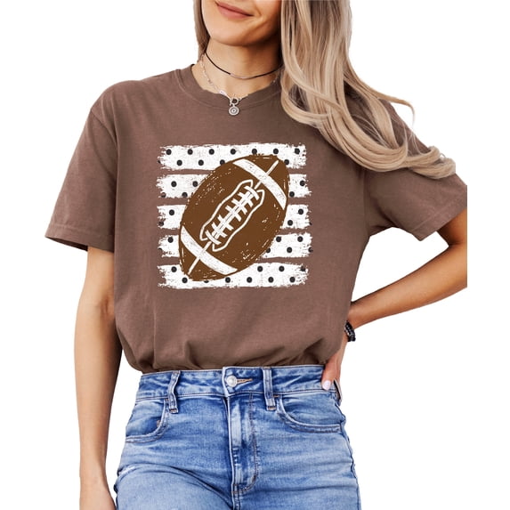 Football Polka Dot Shirt Women Teen Girls Game Day Football Tee, Espresso Shirt, L
