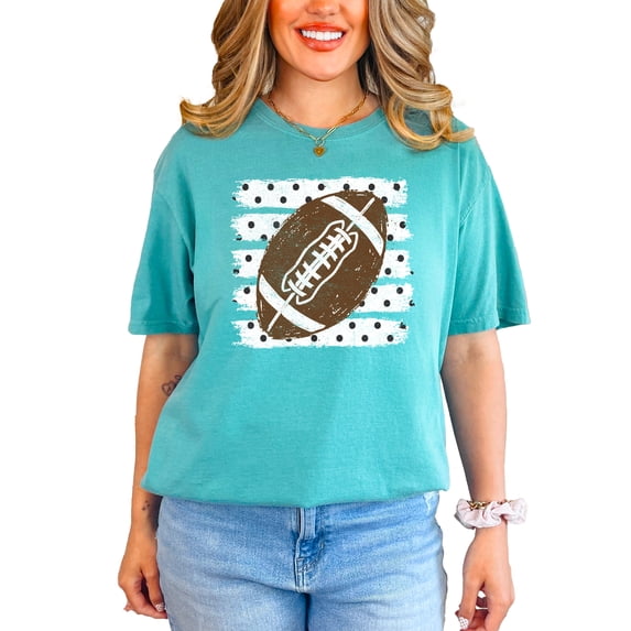 Football Polka Dot Shirt Women Teen Girls Game Day Football Tee, Seafoam Shirt, S