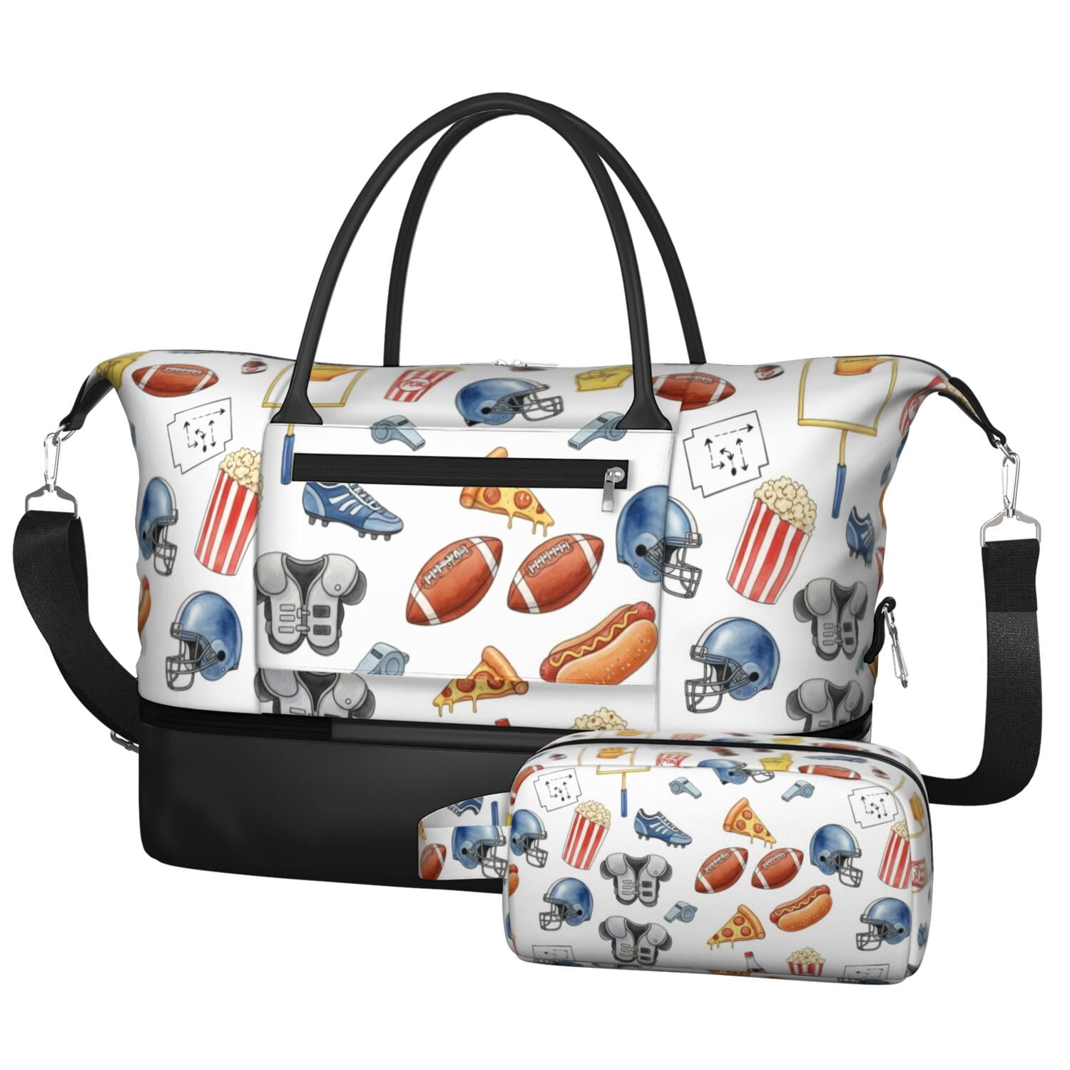 Football Popcorn White Pattern 2 Piece Travel Bag Set, Overnight Duffle ...