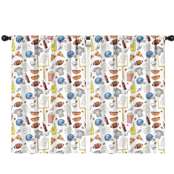 Football Popcorn White Pattern Insulated Teens Curtains Set Of 2, Bedroom Essentials, Toddler Room Decor 42"x63"