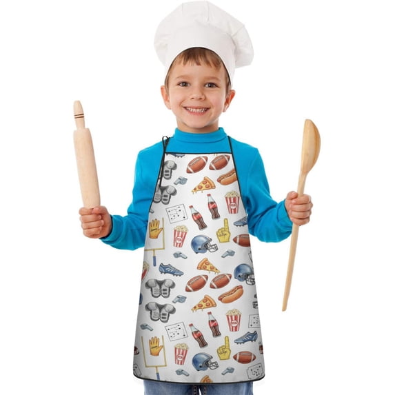 Apron Patern Football Popcorn White Pattern Kids Waterproof Apron, Kids Baking Apron ...
