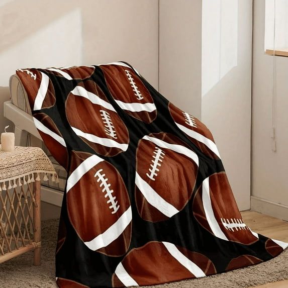 Football Print Flannel Blanket - Multi-Four Seasons, Bedding, Cozy Nap Blanket(50*60IN)