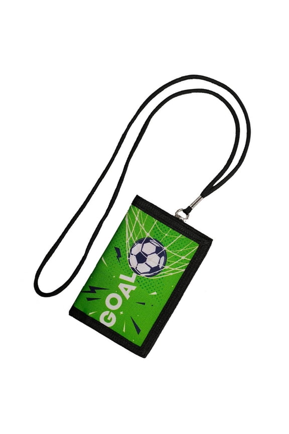 Football Print Neck Pouch Childrens Small Wallet with Zippered Coin Pocket and Card Holder Travel Purse for Boy