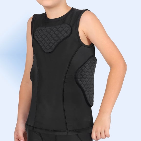 Football Protective Vest with Thick Pads Breathable Rib & Chest Guard Lightweight Compression Shirt for Football Baseball Lacrosse Paintball