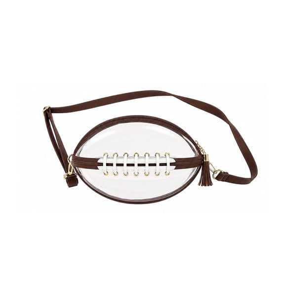 Football Purse with Charm, Clear Game Day Crossbody Bag Clutch with Adjustable Shoulder Trap, Game Day Bag, Novelty Clutch, for Stadium Events - Brown