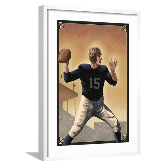 Art.com Football - Quarterback Art Print by Lantern Press, White Frame Wall Art, 21" x 29"