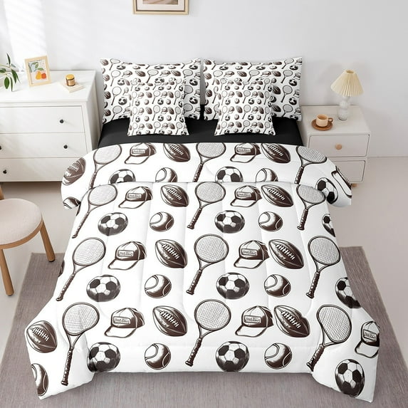 Football Queen Comforter Set with Sheets s,Sports Theme Queen Bed in a Bag American Football Room Decor Bed Set Sport Game Ball Theme Sheets Sports Bedding Sets s