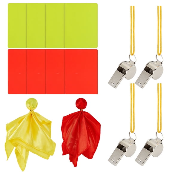 Football Referee Kit with Satin Penalty Flag Plastic Blank Penalty Cards Sports Whistle Mixed Color 110~420x80~130x0.5~70mm for DIY