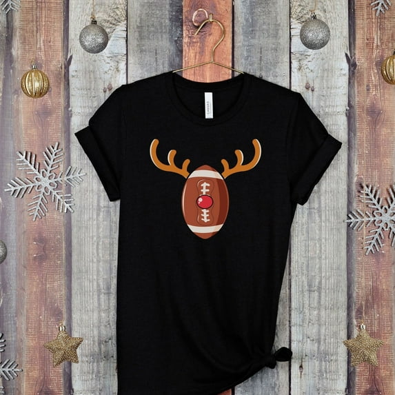 Football Reindeer Shirt, Christmas Reindeer T-Shirt, Christmas Sport Gift, Christmas Football Tee, Xmas Football Shirt (Colors:Black; Sizes:L;)