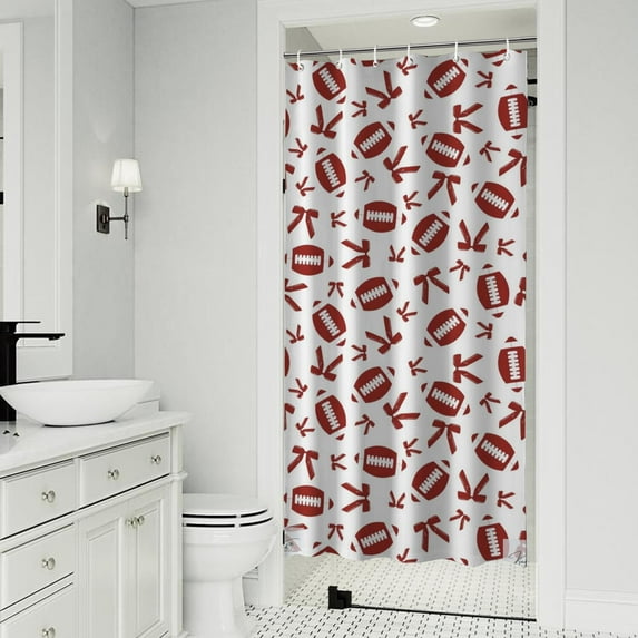 Football and Ribbon Shapes Pattern Shower Curtain 36"x72" ,Bathroom Decorative Shower Curtains Set with 12 Hooks,Modern Waterproof Washable Shower Curtain