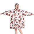 thumbnail image 1 of Football and Ribbon Shapes Pattern Wearable Oversized Blanket,Wearable Blanket Hoodie for Adults,Cozy Hooded Blankets with Super Pockets,Super Warm Fuzzy Pullover for Women & Men, 1 of 6