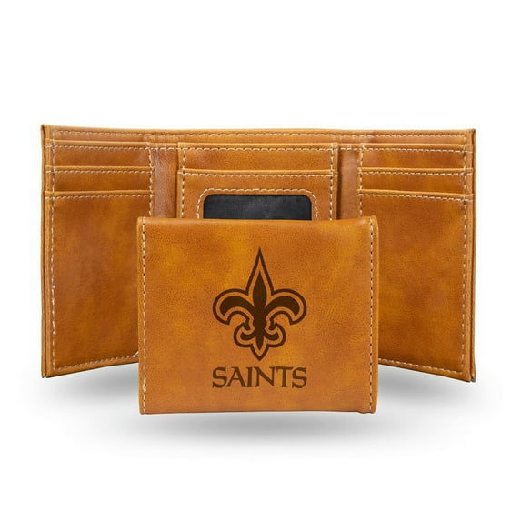 Football Rico Industries New Orleans Saints Brown Laser Engraved Trifold Laser Engraved Tri-Fold Wallet - Men's Accessory