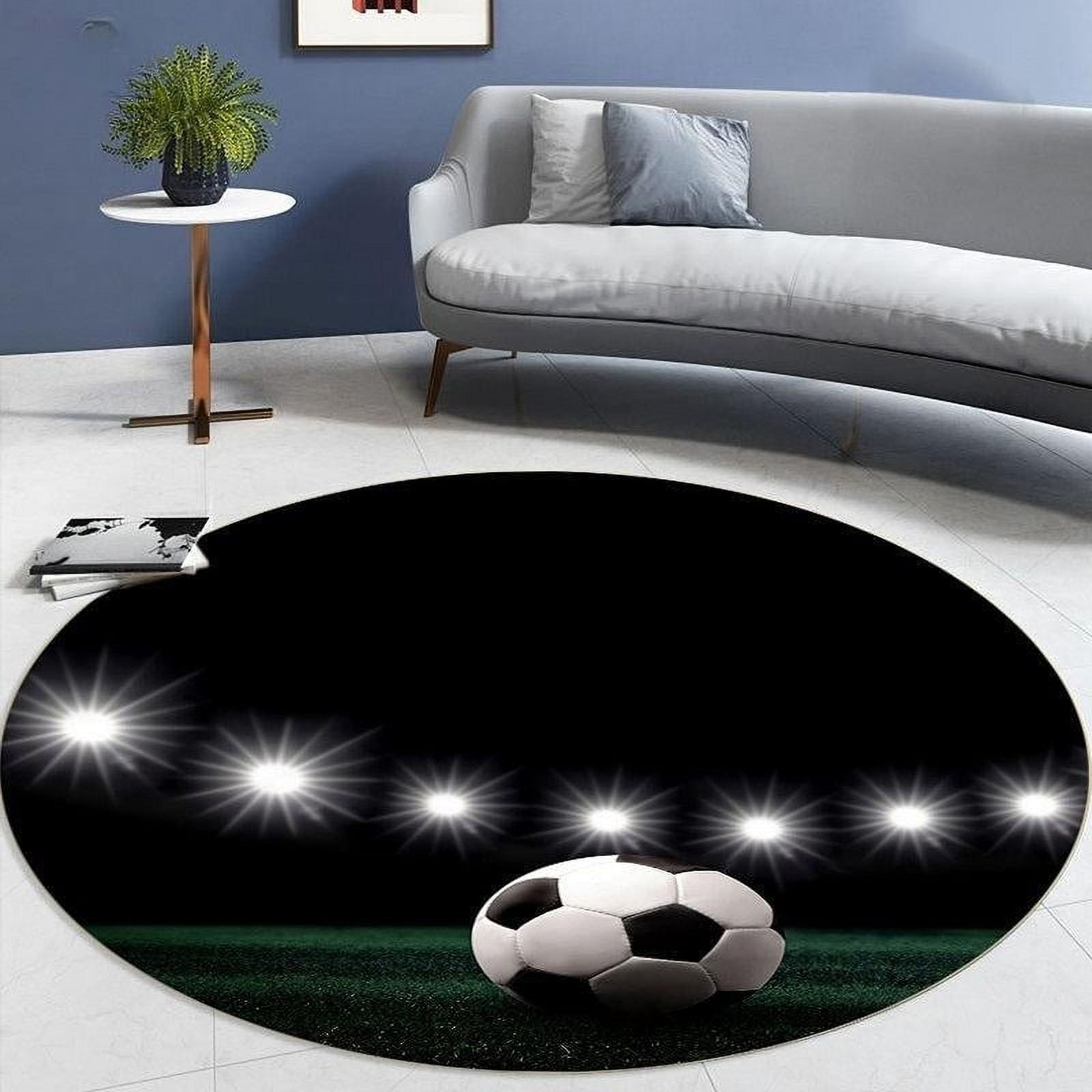 Football Round Carpet Non-slip Rug Ball Soccer Print Computer Chair ...