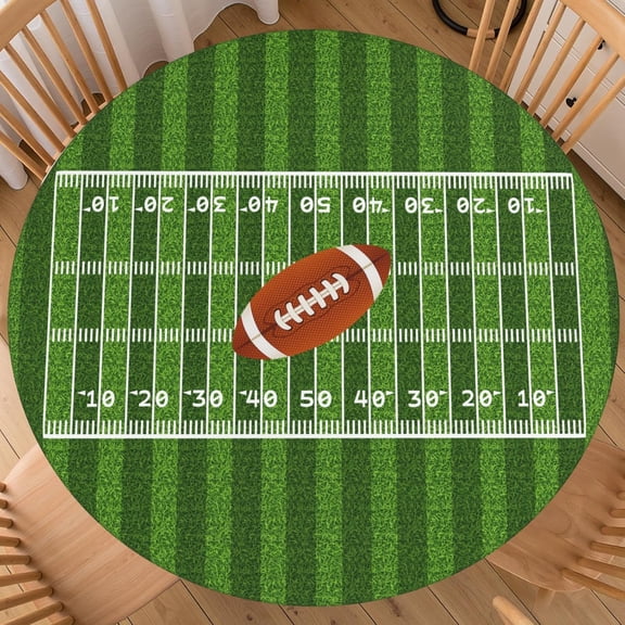 Football Round Fitted Tablecloth with Elastic Edge American Football Field Table Cover for 40"-44" Rugby Ball Sport Themed Game Day Stretch Table Cloth for Dining Room Party