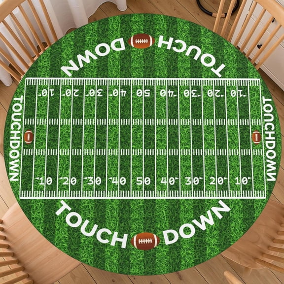 Football Round Fitted Tablecloth with Elastic Edge Rugby Football Pattern Circle Table Cloth 44-48 Inch Green Washable Table Cover for Kitchen Dining Party Patio Picnic