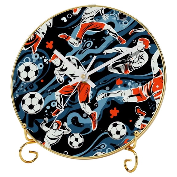 Football Round Printed Wall Clocks with Hooks and Gold Stand - Silent Non Ticking Clocks for Home and Office Décor