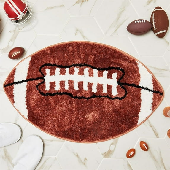 Football Rug for Boys 15.7x23.6” Plush Football Mat Area Rug Soft Sports Washable Room Carpet Decor Non Slip Touchdown Bedroom Bathroom Decorative Door Mat Decor Christmas Favor Gift
