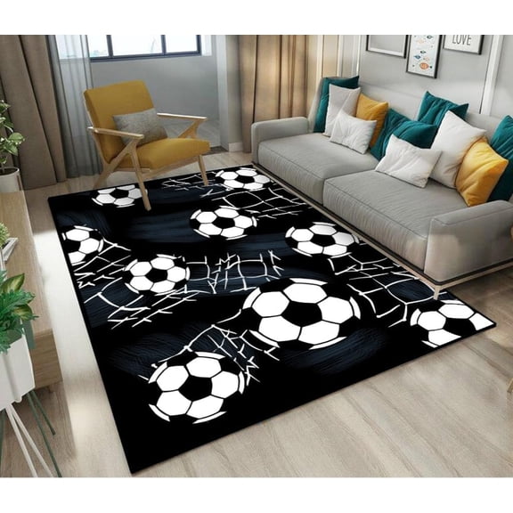 Football Rug For Boys Room Soccer Sports Themed Kids Floor Mat, Non-Slip Playroom Rug For Children's Bedroom Or Living Room Decor, Durable Area Rug-3x5ft