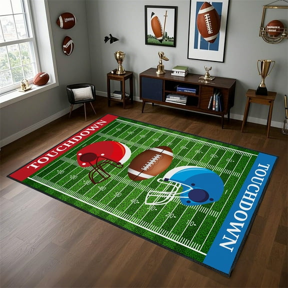 Football Rug Non-Slip 5x7 ft,Football Court Area Rugs with Cool Print for Bedroom Game Room Decor