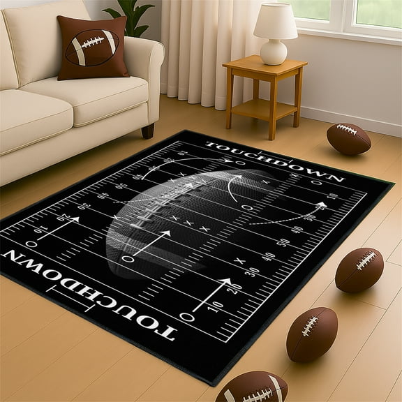 Football Rug for Bedroom,3'x5' Football Field Rugs with Non-Slip Backing,Sports Area Rug for Living Room and Game Room Decor