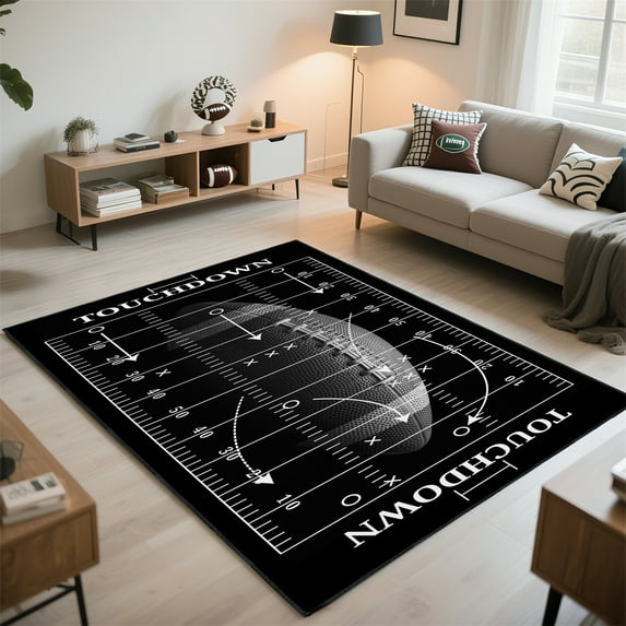 Football Rug for Bedroom,5'x7' Football Field Rugs with Non-Slip Backing,Sports Area Rug for Living Room and Game Room Decor