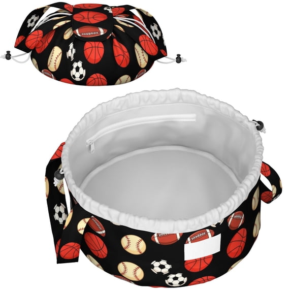 Football and Rugby Black Pattern Drawstring Makeup Bag, Cosmetic Travel ...