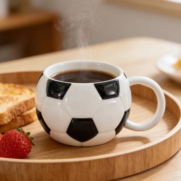 Football and Rugby Ceramic Mug with Lid, Sports Theme Coffee Cup, Easter Decor, Novelty Holiday Gift and Souvenir for Fans, Men, Dad and Sports Lover Home Decoration, 5.8*4.3*4in, Black