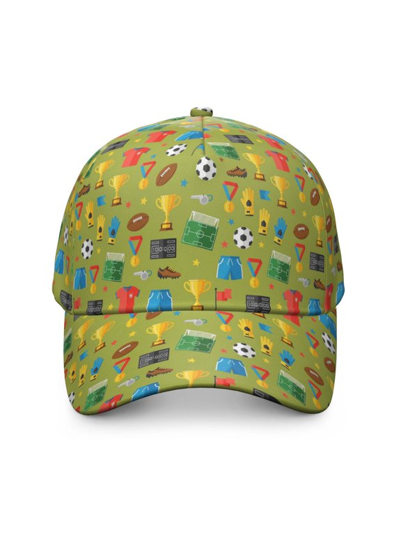 Football and Rugby Green Pattern Baseball Cap, Structured Flat Bill Hat with Snap Closure & Sweatband, Breathable Eyelets Gifts for Sports Outdoor Travel