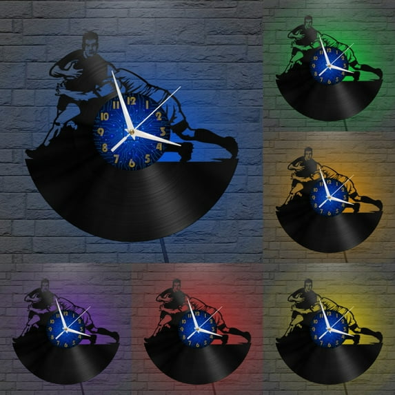 Football Rugby Sport Vinyl Wall Clock, Vinyl Record Clock Wall Art Silent & Non-ticking(12 inchs B-LED)
