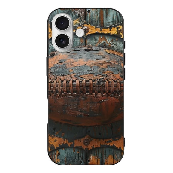 Football Rustic Wooden Plank Sports Phone Case Compatible with iPhone 17 TPU Black Shockproof Cover