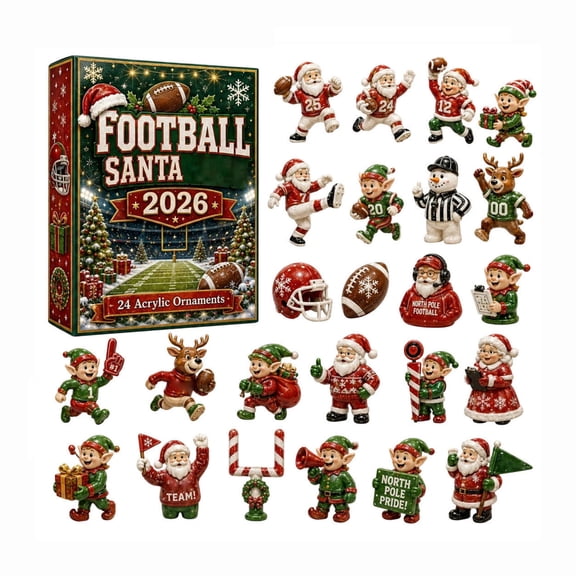 Football Santa Advent Calendar 2026, 24-Day Christmas Countdown Box with Collectible Acrylic Ornaments, Sports Fan Holiday Decor & Tree Hanging Set, Xmas Stocking Stuffer Gift for Adults
