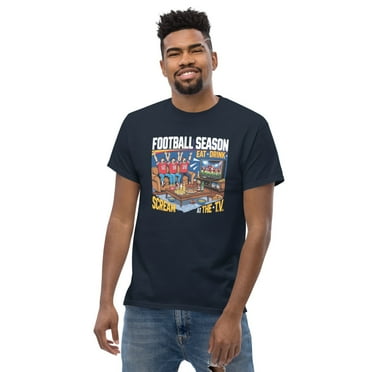 Football Season Fan Shirt - Eat - Drink - Scream (Navy, S)
