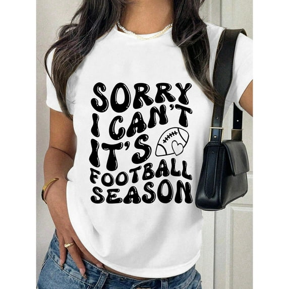 Football Season Graphic Tee T Shirt Top Humorous Cotton Short Sleeve Crew Neck White S-5XL