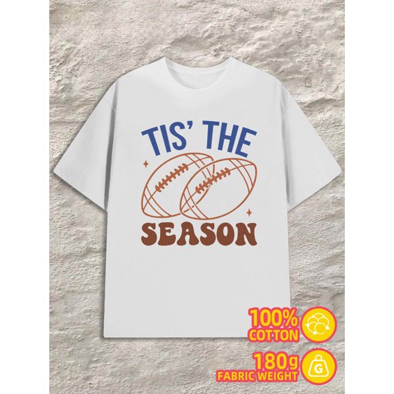 Football Season Tee men's 180G 100% Cotton white Retro Unisex Shirt Short Sleeve tshirts Fashion Unisex Shirt Graphic Tee tshirts Fashion Unisex Shirt Crewneck tshirts