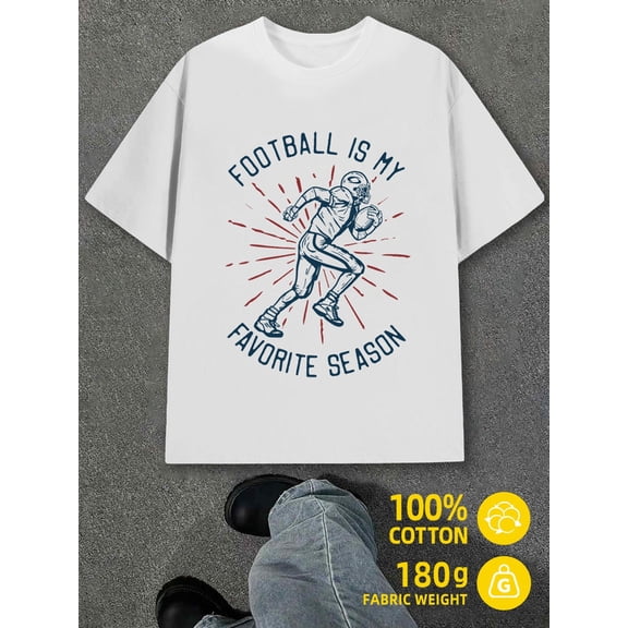 Football Season Tee for men white 180G 100% Cotton Stylish summer outerwear Trendy Unisex Shirt Printed tshirts Basic Unisex Shirt Short Sleeve tshirts