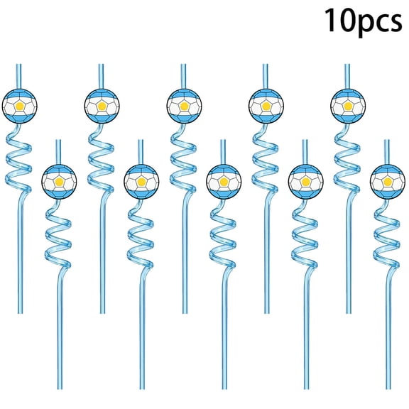 Football Series Cartoon Spiral Straws, Cute Reusable Twist Straws for Kids Soccer Parties & Sports Event Decorations (10Pcs)