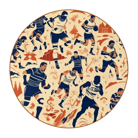 Football Set of 6 Round Microfiber Leather Coasters, 11x11 cm/4.3x4.3 in - Absorbent Drink Mats for Table Decor, Bottom - Stylish and Durable Cup Holders for Home and Office Use