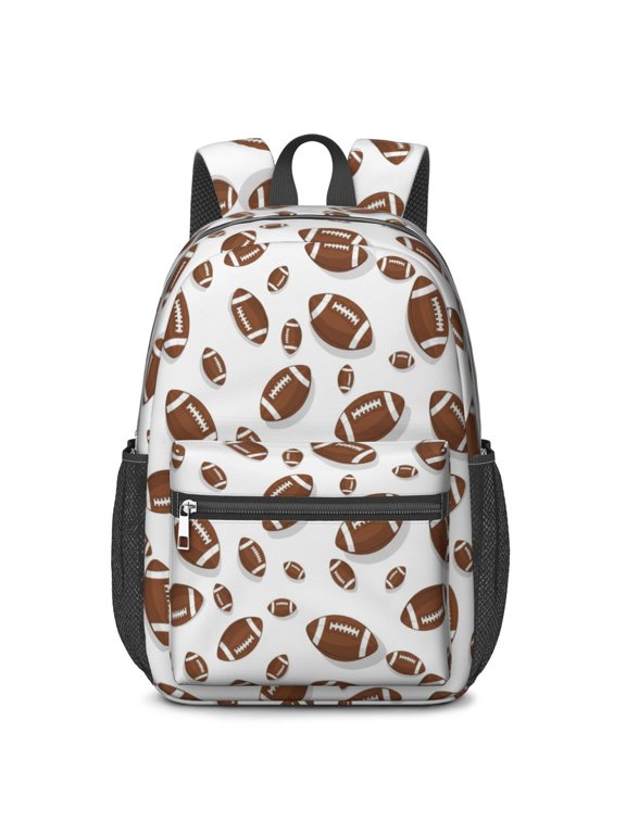 Football Shadow Brown Pattern 17" Waterproof Oxford School Backpacks for Teens, S-Shape Padded Straps, for School, Travel, Hiking, Camping