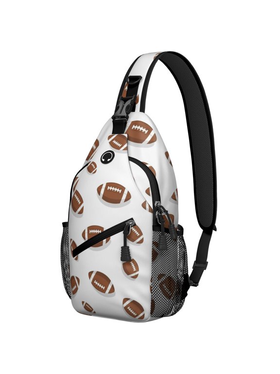 Football Shadow Brown Pattern Sling Backpack, Unisex Cycling Crossbody Bag with Side Mesh Pockets, Adjustable Ambidextrous Strap Gift Ideas for Holiday Birthday Gifts