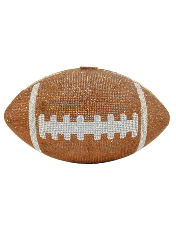 Football Shape Evening Bag Large Capacity Rhinestone Fashion Handbag Creative Stylish Shoulder Bag with Shoulder Chain Trendy Carrying Bag, Brown